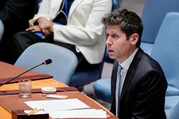 OpenAI CEO Sam Altman at  a United Nations Security Council meeting this week.