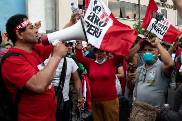 Supporters of Pedro Castillo, Peru’s former president, protest in Lima against his impeachment and arrest.