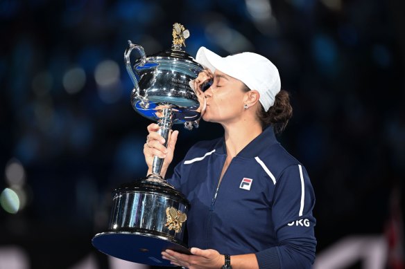 Ash Barty after her Australian Open victory in January. She has since announced her retirement from tennis.