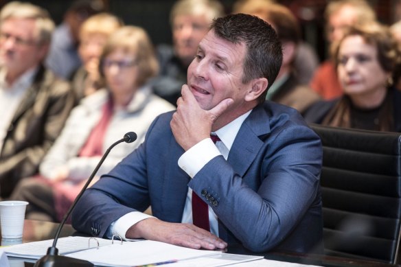 Former Premier of NSW Mike Baird gives evidence at the Upper House inquiry into the Powerhouse Museum’s proposed move to Parramatta.