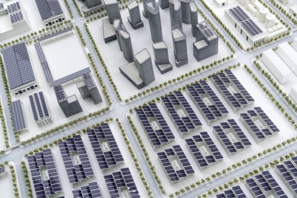 A display of models of solar panels in Hefei, China.