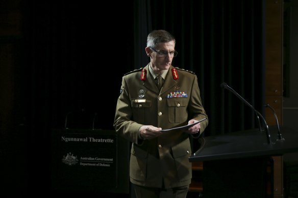 Chief of the Defence Force Angus Campbell releasing the findings of his inquiry into the operations of the Special Operations Task Group in Afghanistan.