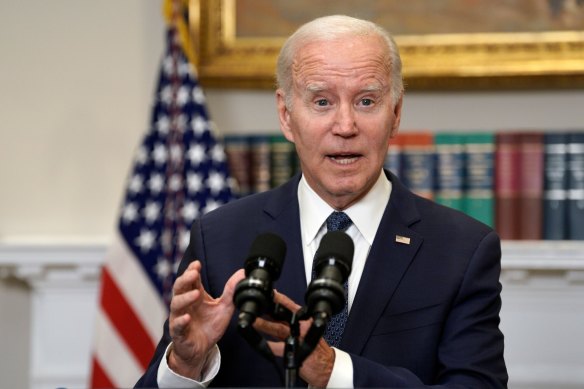 US President Joe Biden speaks to reporters in the White House on the agreement to raise the debt ceiling.