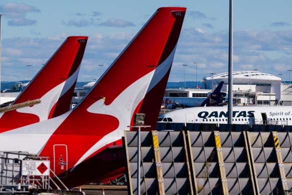 Qantas planes at Sydney Airport.