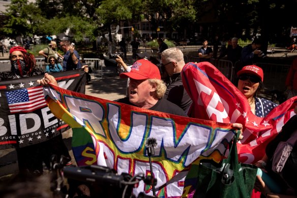Supporters of former US president Donald Trump outside the Manhattan Criminal Courthouse.