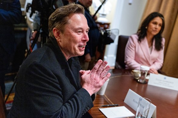 Elon Musk, chief executive officer of Tesla, during a cabinet meeting at the White House. 