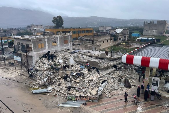 A collapsed building in Azmarin town in Idlib province, northern Syria.