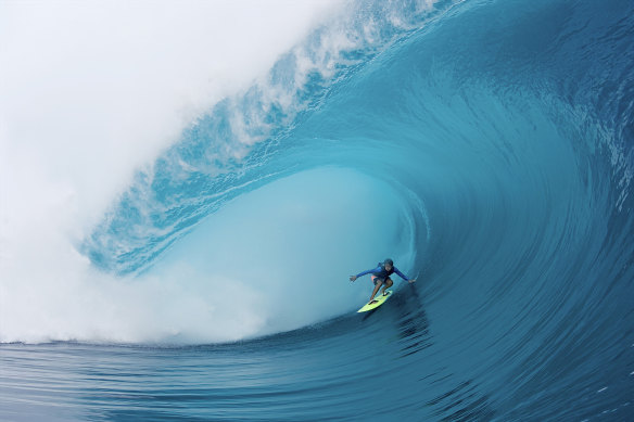 Matahi Drollet, pictured surfing a Teahupo’o monster at the age of 16, led protests against the planned construction of a new judging tower.
