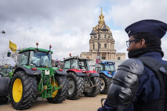 French farmers protest in central Paris against falling prices for their products.