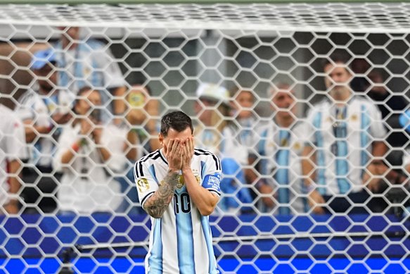 Lionel Messi misses an early chance against Austria. 