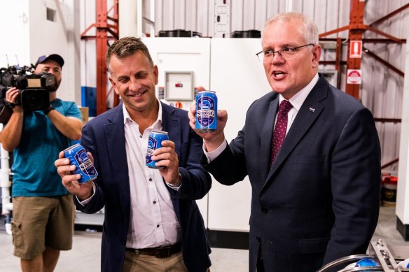 Prime Minister Scott Morrison with Andrew Constance, the Liberal candidate for Gilmore.
