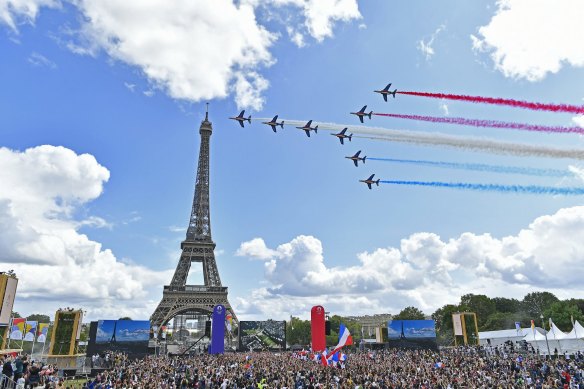 An Olympic handover ceremony from Tokyo to Paris in 2021.