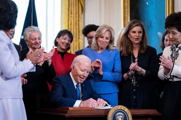 President Biden signs an executive order to strengthen and prioritise funding for women’s health across federal agencies on Monday.