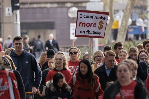 Teachers on strike in June.