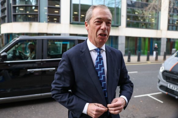 Nigel Farage, former leader of the Brexit Party, arrives for the launch of Popular Conservatism in London.
