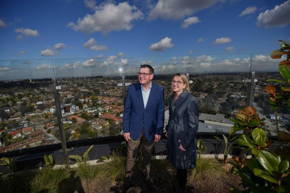 Victorian Premier Daniel Andrews and Deputy Premier Jacinta Allan at a Suburban Rail Loop announcement in Box Hill in 2018.