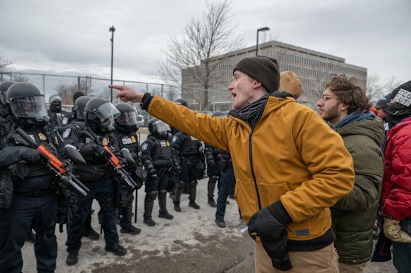 Demonstrators protest ICE activity in Minnesota.