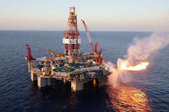 The Ocean Monarch rig, drilling for ExxonMobil in Bass Strait.