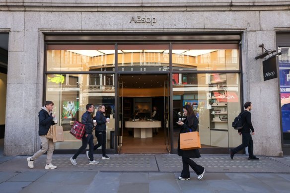 An Aesop boutique on Regent Street in London. Founded in Melbourne, Aesop has 400 stores around the world.