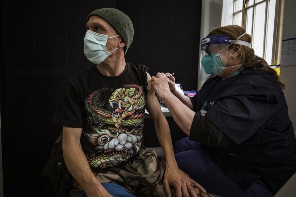 Simon at a vaccination clinic for the homeless and disadvantaged in July this year.