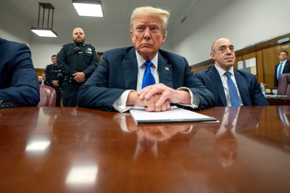 Donald Trump and Emil Bove (right), one of his attorneys, in court in New York in May.