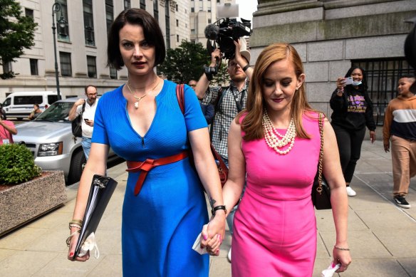 Sarah Ransome (left) and Elizabeth Stein, alleged victims of Jeffrey Epstein and Ghislaine Maxwell, leave court after speaking at the latter’s sentencing hearing in New York in 2022.