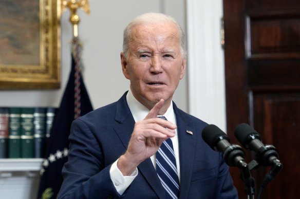 US President Joe Biden speaks on the death of Alexey Navalny, Russian opposition leader, in the White House.