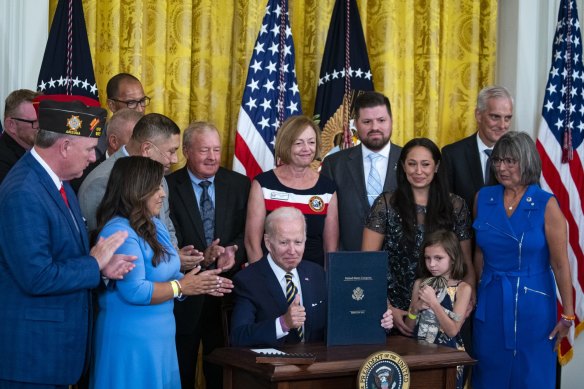 US President Joe Biden after signing the Sergeant First Class Heath Robinson Honouring our Promises to Address Comprehensive Toxics Act in August last year.