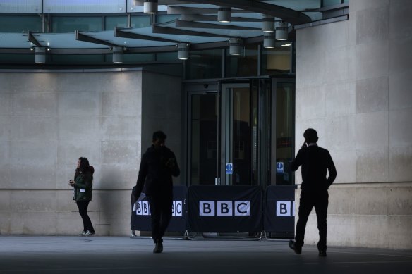 The entrance to the headquarters of the BBC at Broadcasting House in central London.