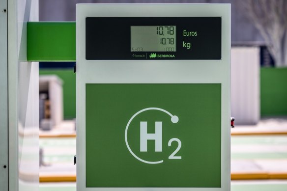 A pump at a green hydrogen refuelling station.