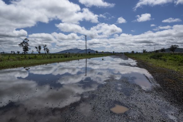 Road damage and flooding on the Oxley Highway near Gunnedah on September 29.