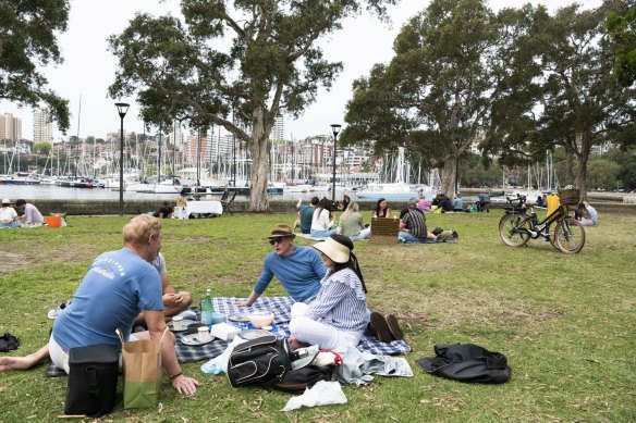 Rushcutters Bay was a popular picnic spot over the weekend after restrictions eased for the fully vaccinated.