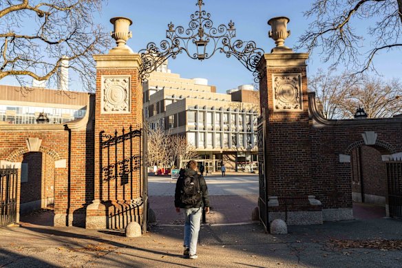Students on the Harvard University campus in Cambridge, Massachusetts. The university’s refusal to bow to Trump demands has plunged it into one of the gravest confrontations in its history.