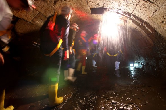 Photograph shows Yvonne Kaiser-Glass, Heritage advisor for Sydney Water delivering a media tour this morning of the Tank Stream.Photographs by Dean Sewell.S.M.H.News.Taken Sunday 21st April 2013.