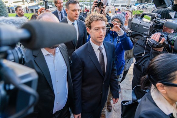 Mark Zuckerberg arrives at Los Angeles Superior Court on Wednesday to give evidence in a landmark trial over social media addiction.