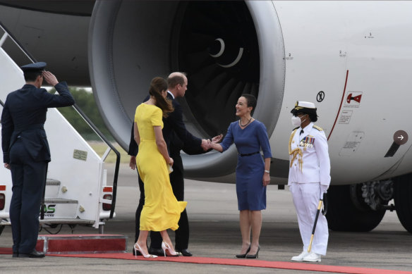 Jamaica’s Foreign Minister Kamina Johnson Smith welcomes the Duke and Duchess of Cambridge to Jamaica.