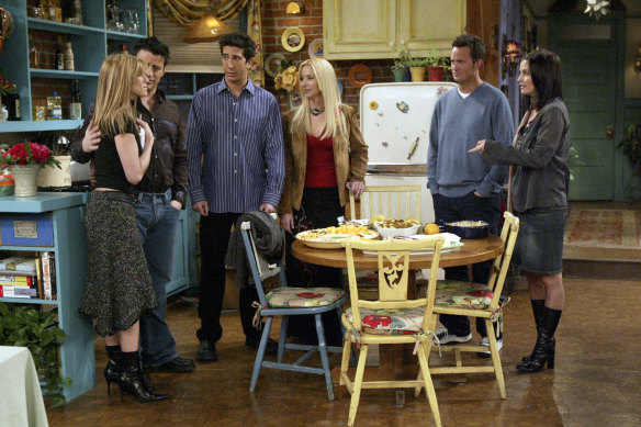 A scene from the final Friends episode, which aired on January 23, 2004.