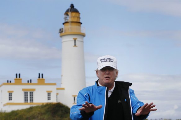 Trump on his golf course, Tunberry Resort, in Scotland in 2015. 