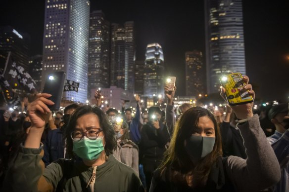 Protesters rally in December 2019.