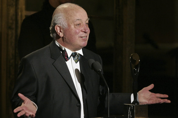 Seymour Stein accepts his award during the Rock and Roll Hall of Fame induction ceremony in 2005, in New York.