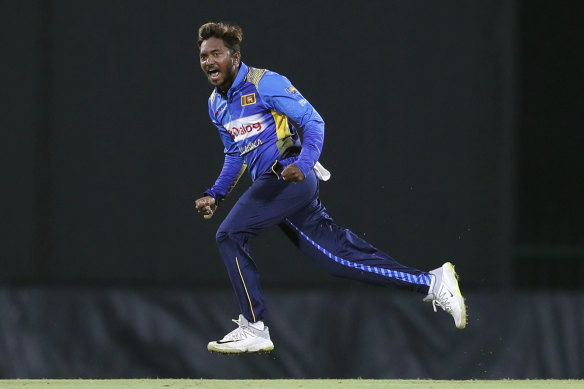 Sri Lanka's Akila Dananjaya, playing against New Zealand earlier this month.