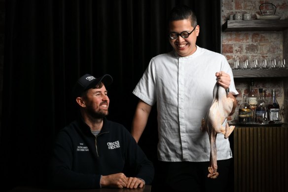 Lee Ho Fook chef Victor Liong with Xavier Prime of Chooks at the Rooke.