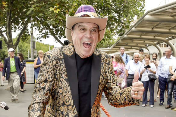 Molly Meldrum arrives at the state memorial service for Olivia Newton-John on February 26, 2023.