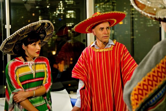 Pacquola as Nat and Rob Sitch as Tony in Utopia.