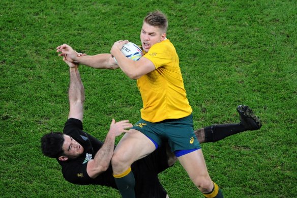 Australia’s Drew Mitchell takes a carry in the 2015 Rugby World Cup final.