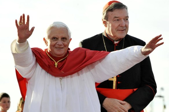 Cardinal Pell with Pope Benedict XVI at the World Youth Day event in Sydney in 2008.
