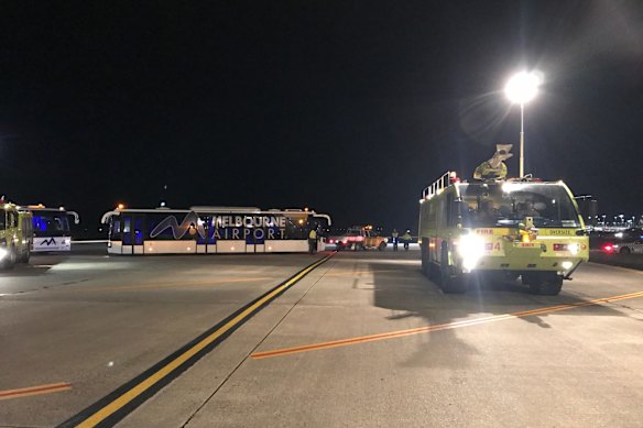 An emergency vehicle on the tarmac at Melbourne Airport.