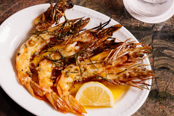 Grilled Skull Island tiger prawns at Bar Rocco.