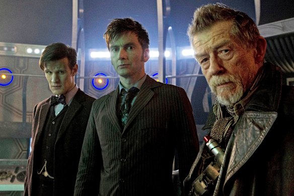 Matt Smith (left) as the 11th Doctor, with David Tennant as the 10th Doctor, and John Hurt as the War Doctor in the 50th anniversary special The Day of the Doctor.