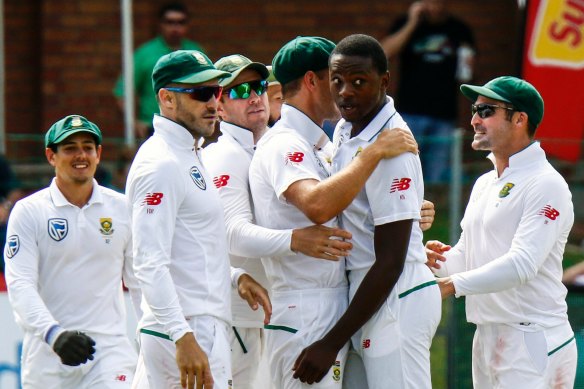 South Africa’s Kagiso Rabada takes a wicket during the 2018 series against Australia.